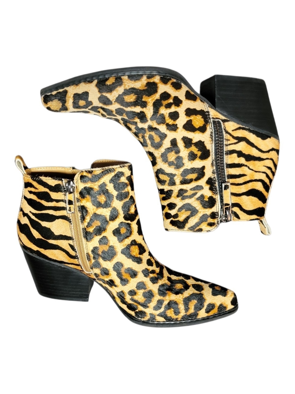Franco Fortini Genuine Leather Leopard/Zebra Print Calf Hair Ankle Booties